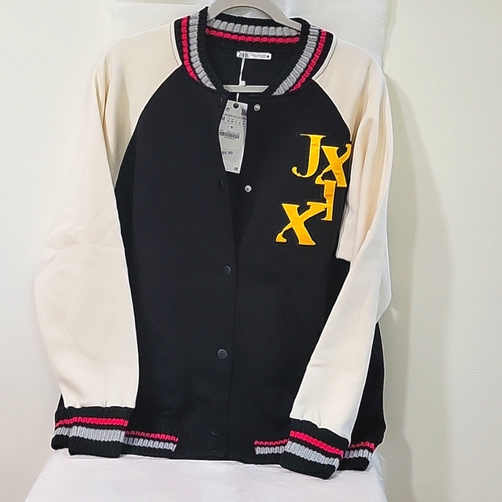 Zara rib trim varsity bomber jacket